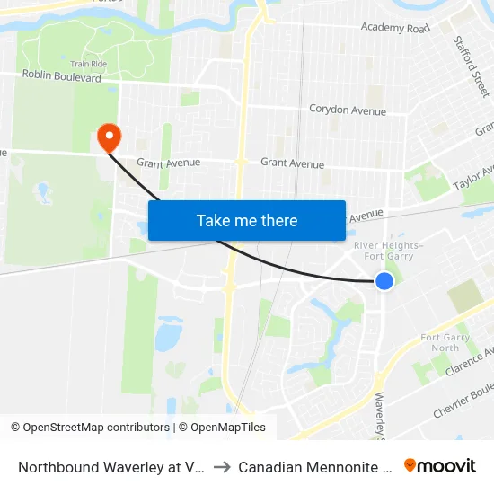 Northbound Waverley at Victor Lewis to Canadian Mennonite University map