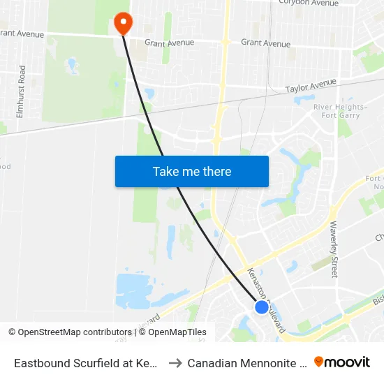 Eastbound Scurfield at Kenaston West to Canadian Mennonite University map