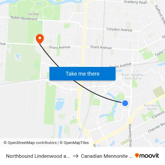 Northbound Lindenwood at Shorecrest to Canadian Mennonite University map