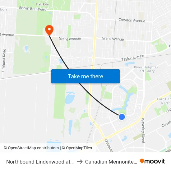 Northbound Lindenwood at Farmingdale to Canadian Mennonite University map