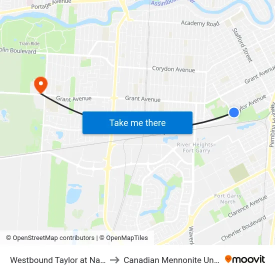 Westbound Taylor at Nathaniel to Canadian Mennonite University map