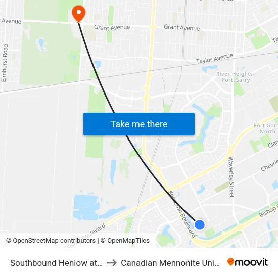 Southbound Henlow at Fultz to Canadian Mennonite University map
