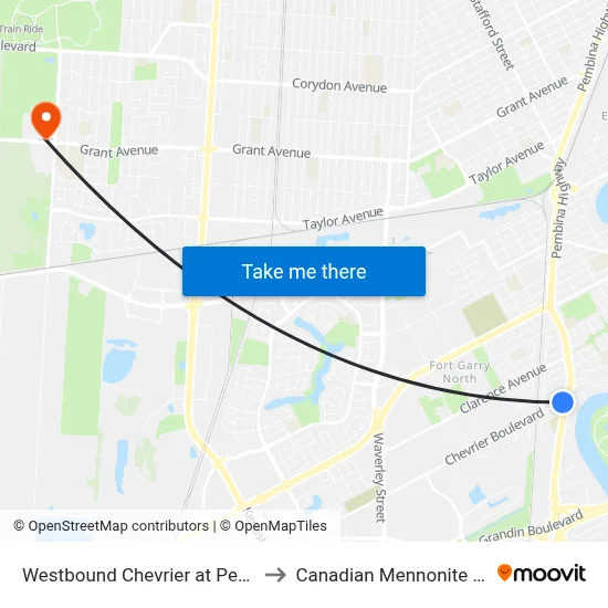 Westbound Chevrier at Pembina West to Canadian Mennonite University map