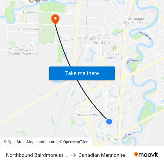 Northbound Bairdmore at Hawstead to Canadian Mennonite University map