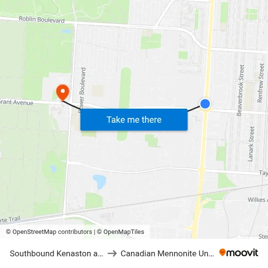 Southbound Kenaston at Grant to Canadian Mennonite University map