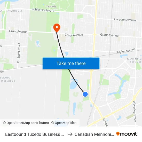 Eastbound Tuxedo Business Park at Commerce to Canadian Mennonite University map