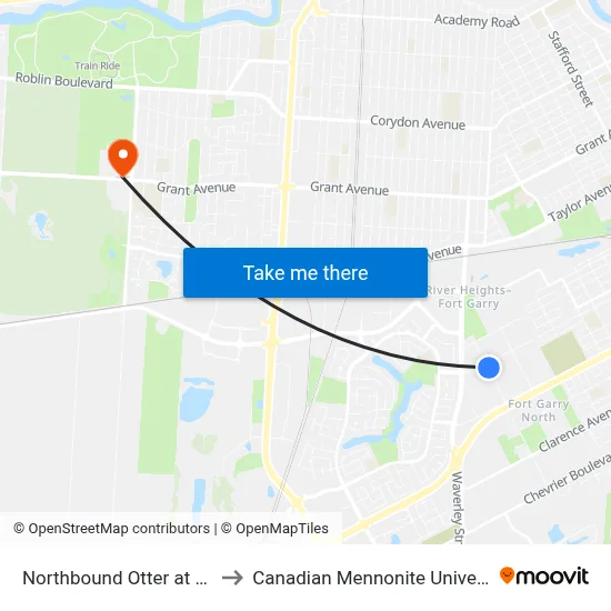 Northbound Otter at Seel to Canadian Mennonite University map