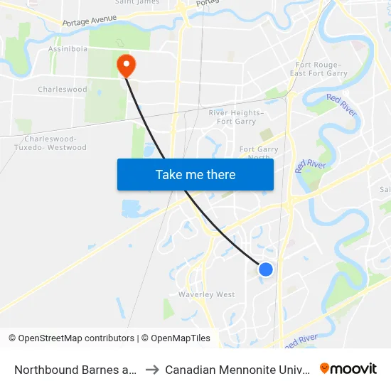Northbound Barnes at Lee to Canadian Mennonite University map