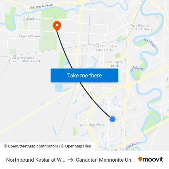 Northbound Keslar at Wayfield to Canadian Mennonite University map