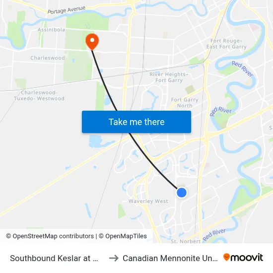 Southbound Keslar at Wayfield to Canadian Mennonite University map
