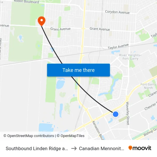 Southbound Linden Ridge at Falcon Ridge to Canadian Mennonite University map