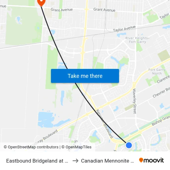 Eastbound Bridgeland at Beachham to Canadian Mennonite University map