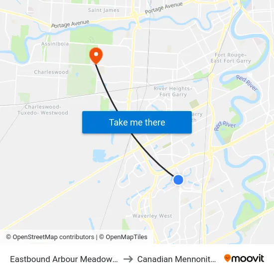 Eastbound Arbour Meadow at Bridgeland to Canadian Mennonite University map