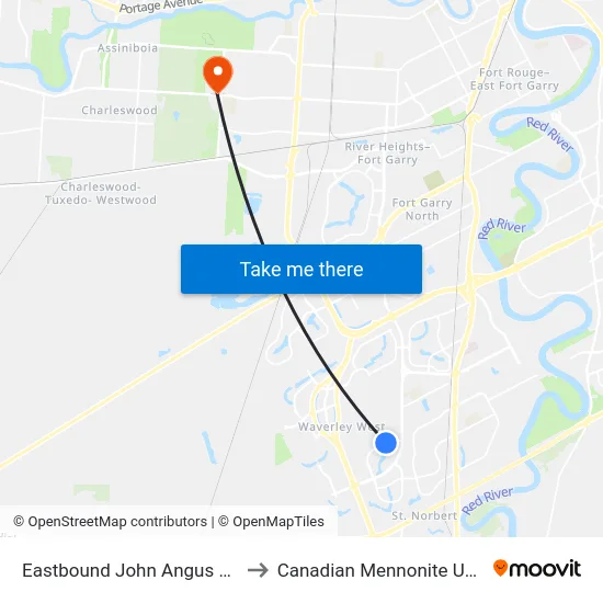 Eastbound John Angus at Gelley to Canadian Mennonite University map