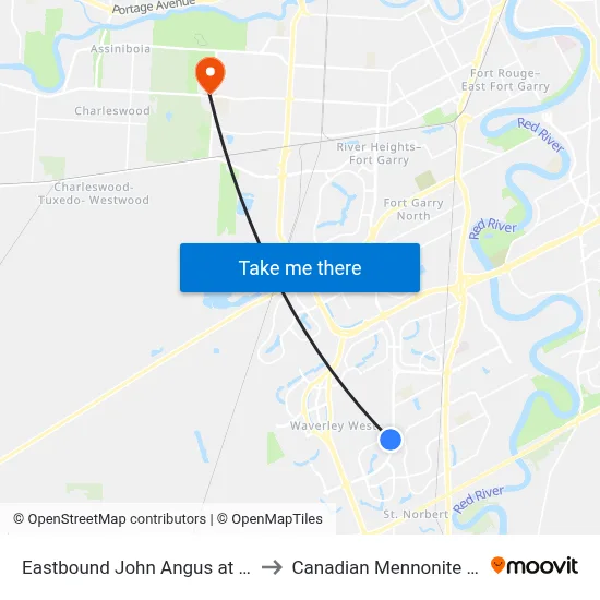 Eastbound John Angus at Brookstone to Canadian Mennonite University map