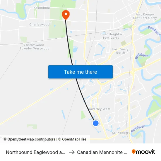 Northbound Eaglewood at Longspur to Canadian Mennonite University map