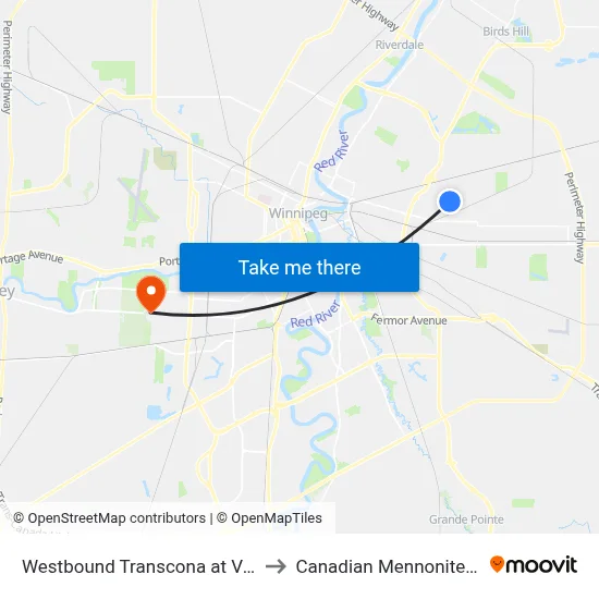 Westbound Transcona at Veteran's Way to Canadian Mennonite University map