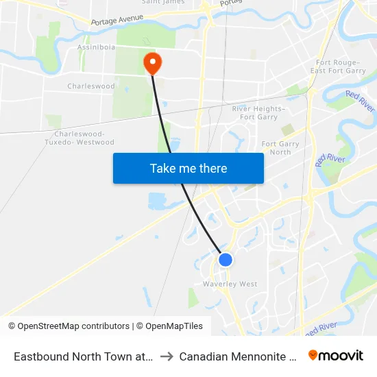 Eastbound North Town at Kenaston to Canadian Mennonite University map