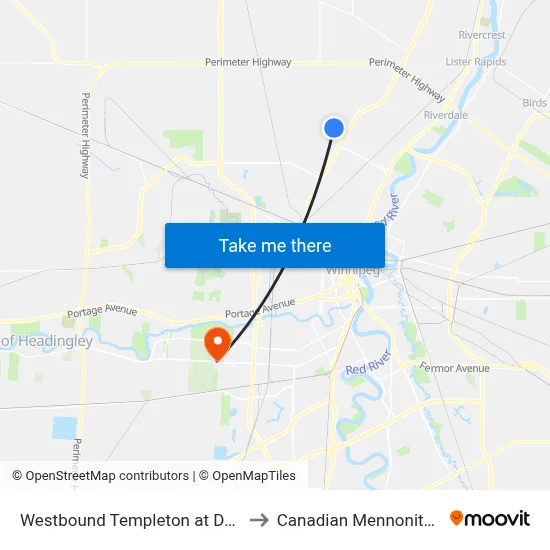 Westbound Templeton at Daylan Marshall to Canadian Mennonite University map
