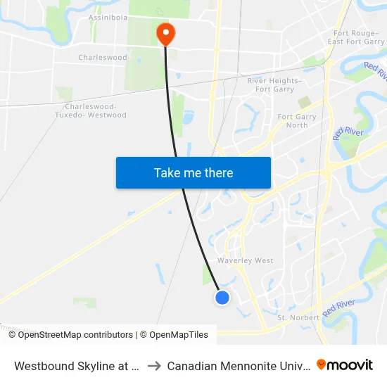 Westbound Skyline at Kilroy to Canadian Mennonite University map