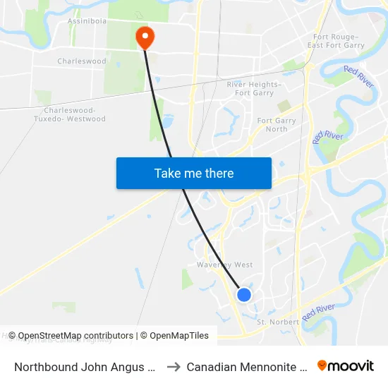 Northbound John Angus at Waverley to Canadian Mennonite University map