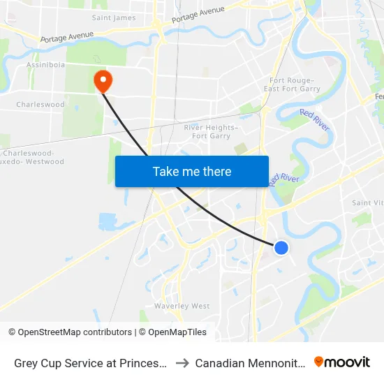 Grey Cup Service at Princess Auto Stadium to Canadian Mennonite University map