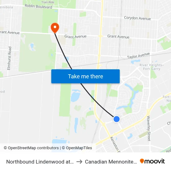 Northbound Lindenwood at Lindenwood to Canadian Mennonite University map
