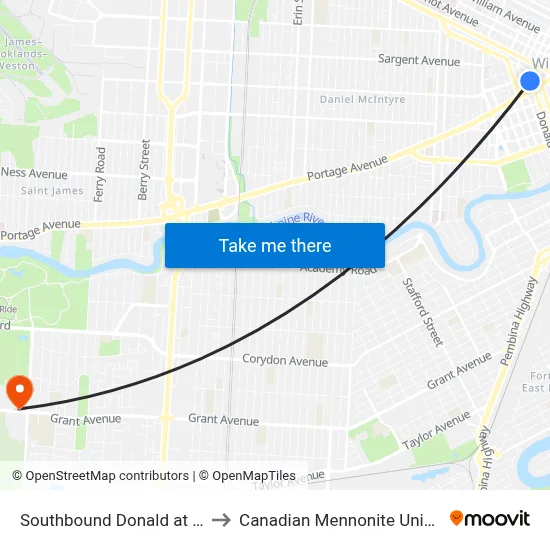 Southbound Donald at Ellice to Canadian Mennonite University map