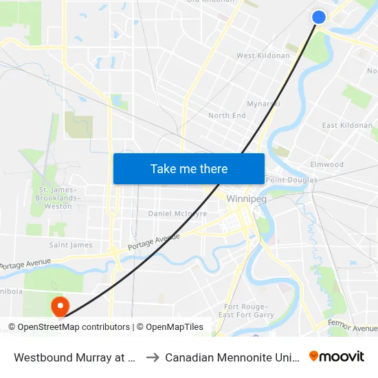 Westbound Murray at Donan to Canadian Mennonite University map
