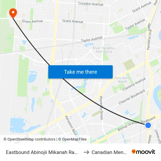 Eastbound Abinojii Mikanah Ramp Eb To Pembina at Pembina to Canadian Mennonite University map