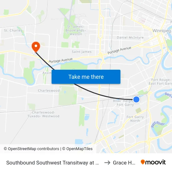 Southbound Southwest Transitway at Beaumont Station to Grace Hospital map