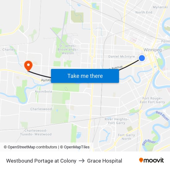 Westbound Portage at Colony to Grace Hospital map