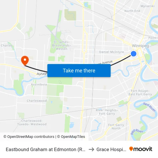 Eastbound Graham at Edmonton (Rwb) to Grace Hospital map