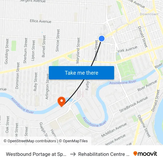 Westbound Portage at Spence (U Of W) to Rehabilitation Centre For Children map