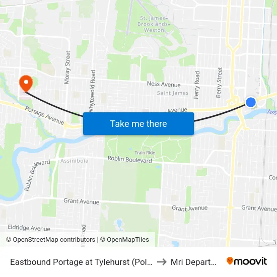 Eastbound Portage at Tylehurst (Polo Park) to Mri Department map