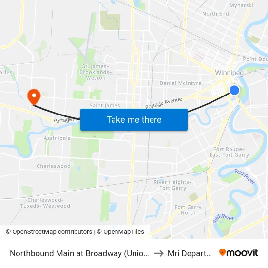 Northbound Main at Broadway (Union Station) to Mri Department map