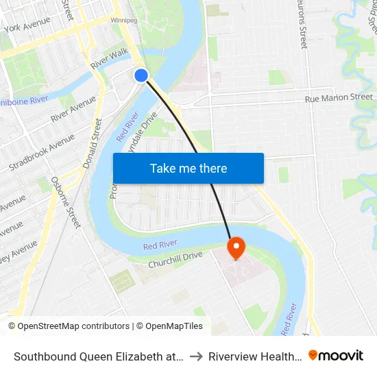 Southbound Queen Elizabeth at Stradbrook to Riverview Health Centre map