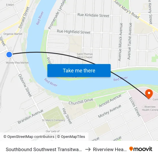 Southbound Southwest Transitway at Osborne Station to Riverview Health Centre map