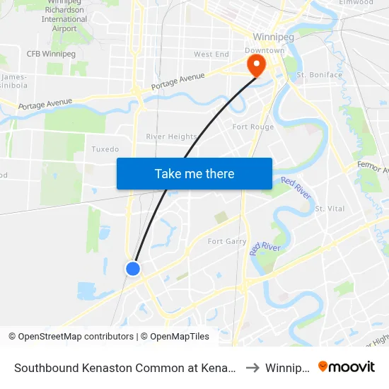 Southbound Kenaston Common at Kenaston to Winnipeg map