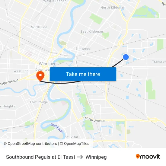 Southbound Peguis at El Tassi to Winnipeg map