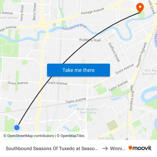 Southbound Seasons Of Tuxedo at Seasons Of Tuxedo to Winnipeg map