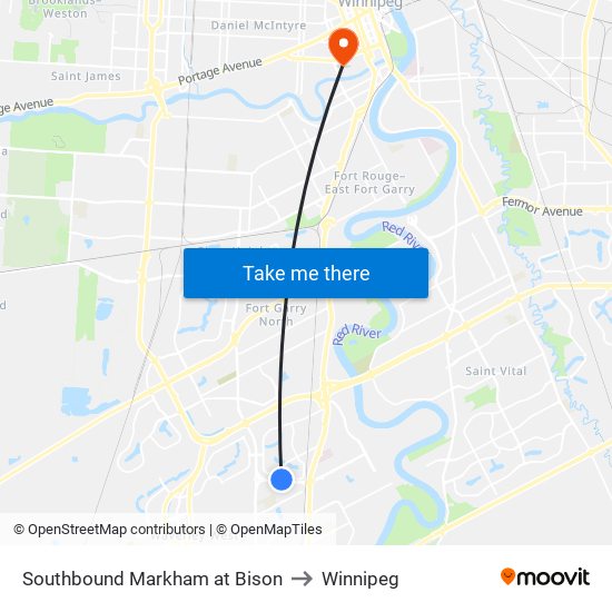 Southbound Markham at Bison to Winnipeg map