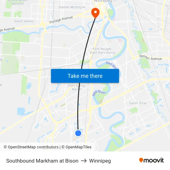 Southbound Markham at Bison to Winnipeg map
