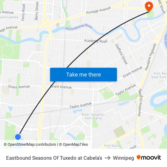 Eastbound Seasons Of Tuxedo at Cabela's to Winnipeg map