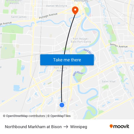 Northbound Markham at Bison to Winnipeg map