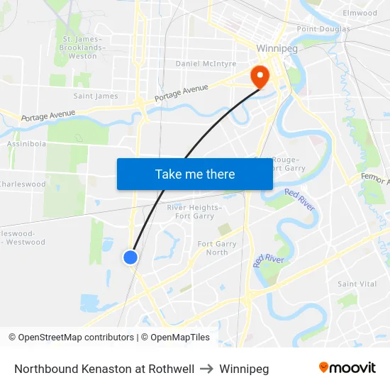 Northbound Kenaston at Rothwell to Winnipeg map