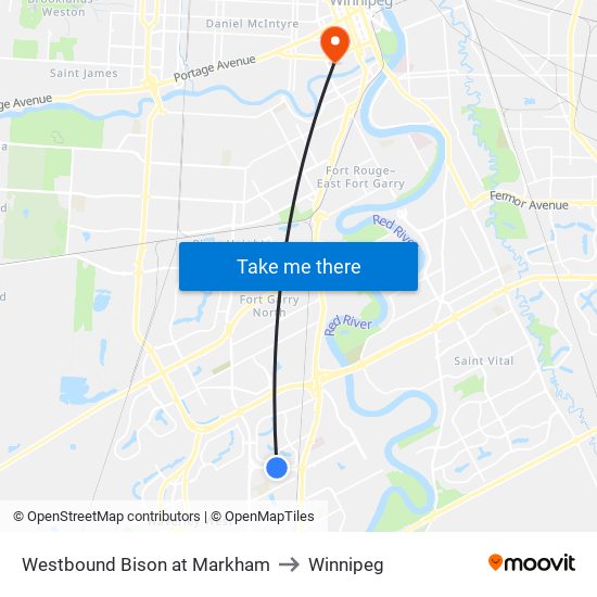 Westbound Bison at Markham to Winnipeg map