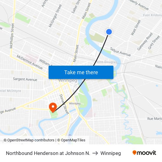 Northbound Henderson at Johnson N. to Winnipeg map