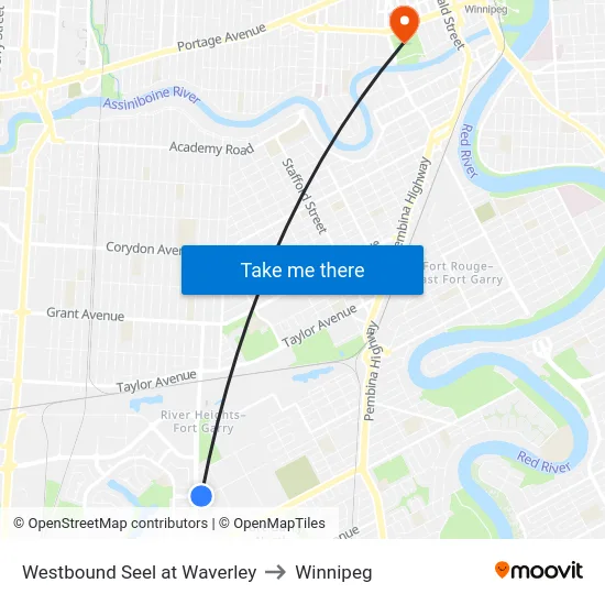Westbound Seel at Waverley to Winnipeg map