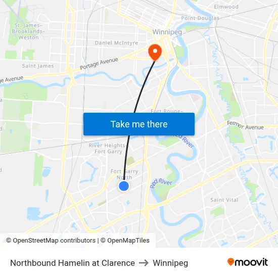 Northbound Hamelin at Clarence to Winnipeg map